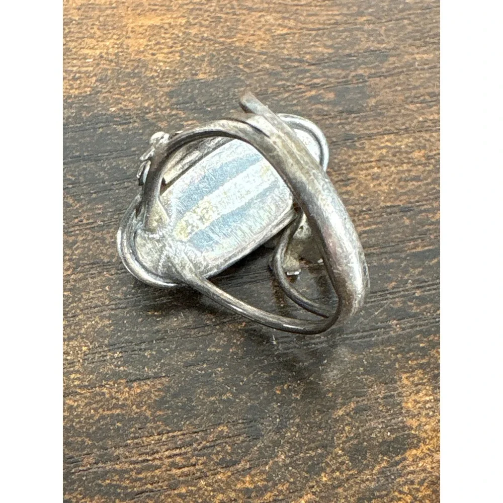 Vintage Sterling Silver Turquoise Floral Split Shank Statement Ring Handcrafted